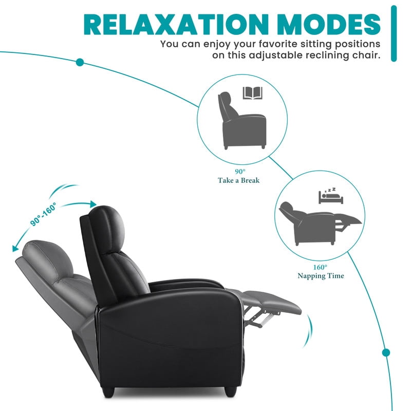 Gianna Recliner Chair No Massage, Home Theater Seating with Lumbar Support, Adjustable Push Back Overstuffed High-Density Sponge Reclining for Living Room, Black