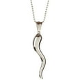 Blackjack Men's Polished Stainless Steel Italian Horn Pendant, 24" Bead