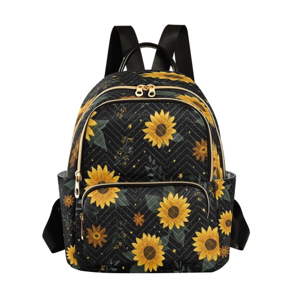 Fashion Quilted Backpack for Women Lightweight Travel Daypack Casual Bag for Shopping Travel Yellow Sunflower Pattern S