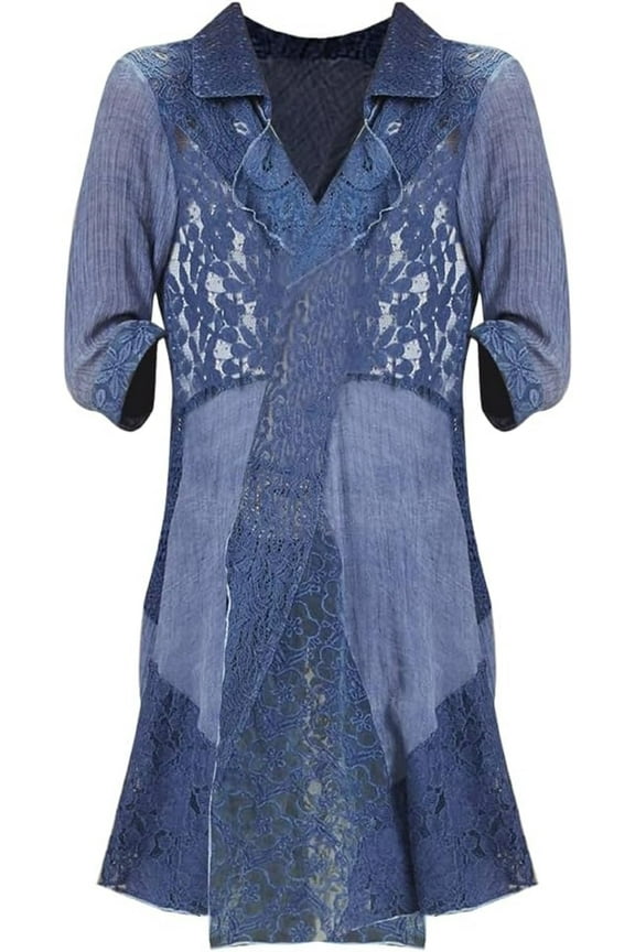 Women's Kimono Lace Cardigan Duster - 3/4 Sleeve Open Front Duster Cover-Up Tops - Large