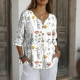 thumbnail image 5 of Linen Blouses for Women Summer V Neck 3/4 Sleeve T Shirts Vintage Floral Print Blouse Button up Tops Dressy Casual Vacation Outfits, 5 of 7
