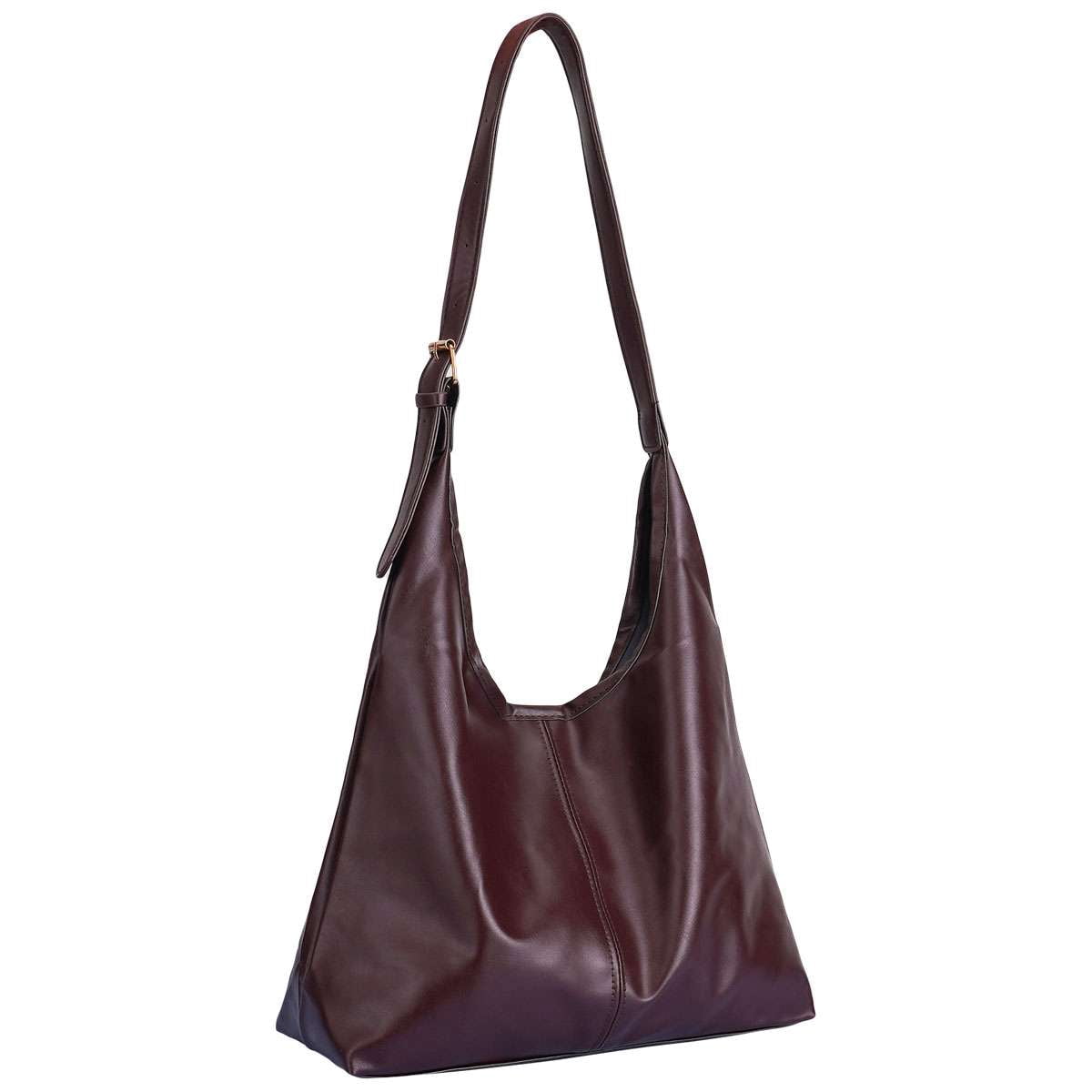 Spencer Women's PU Leather Bucket Handbag, Leather Hobo Bags for Women Slouchy Tote Bag Purses Ladies Tote Shoulder Bag, Coffee