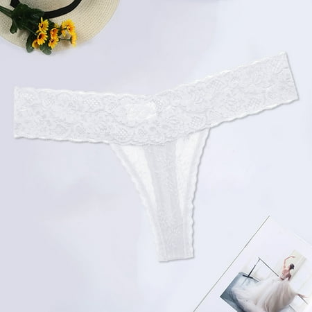 

Gubotare Boxers For Women Women Underwear Thongs Lace Bikini Panties G String Thong Stretch Ladie Brief Underwear Thong White L