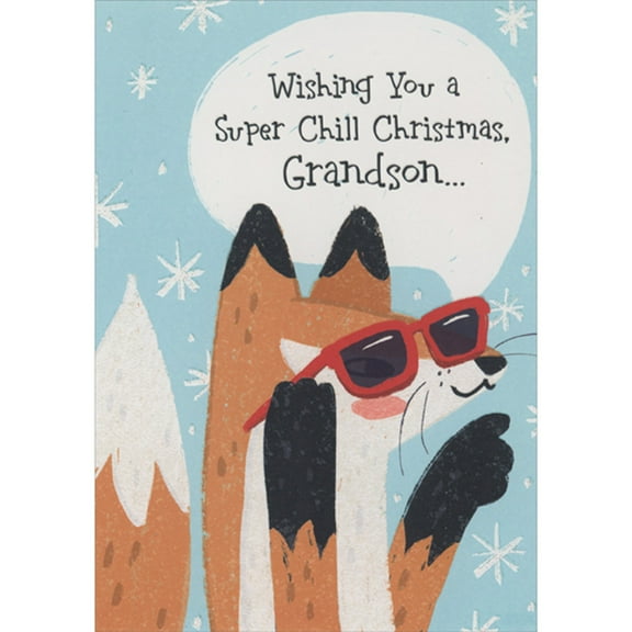 Designer Greetings Super Chill: Fox Wearing Red Sunglasses on Light Blue Juvenile Christmas Card for Grandson