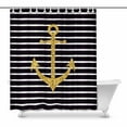 thumbnail image 1 of SUNENAT Modern Gold Sparkle Anchor on Black and White Striped Line Shower Curtain for Bathroom Shower Curtain 66(Wide) x 72(Height) Inches, 1 of 3