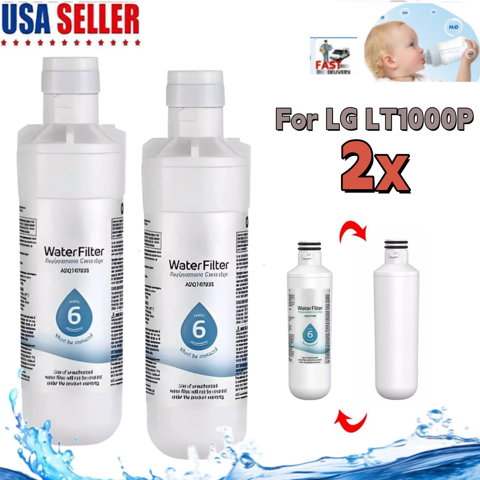 2pack Refresh Refrigerator Ice Water Filter For LG LT1000P ADQ747935 NEW
