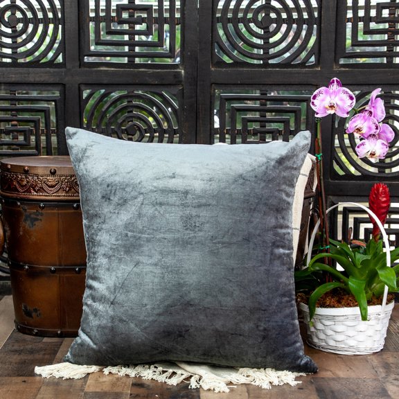 Nassau Collection Handcrafted Solid Square Throw Pillow - 22" - Charcoal