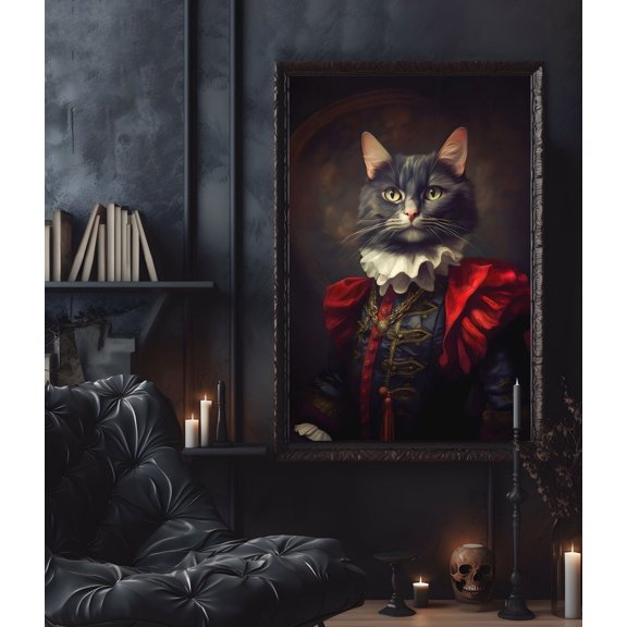 A Royal Portrait of the Black Cat Count Poster, Vintage Gothic Aesthetic, Home Halloween Decor, Victorian Vampire, Halloween Poster - Best gifts your whole family