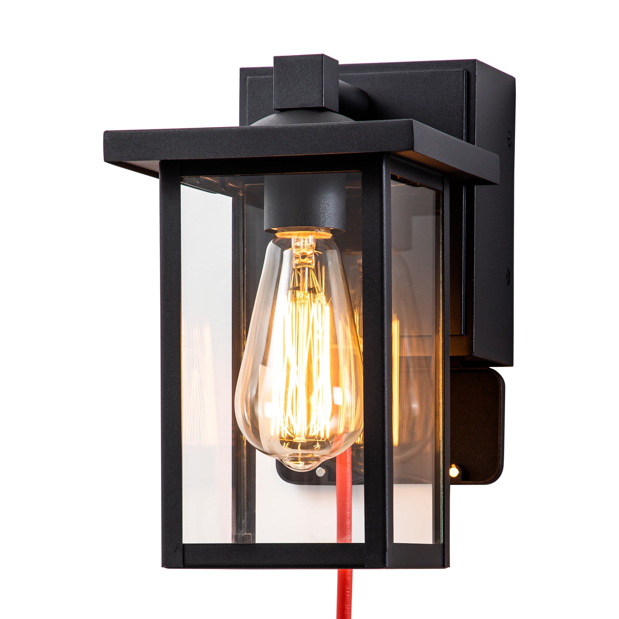 FTL Porch Lights with GFCI Outlet, Black Outdoor Light Wall Mount