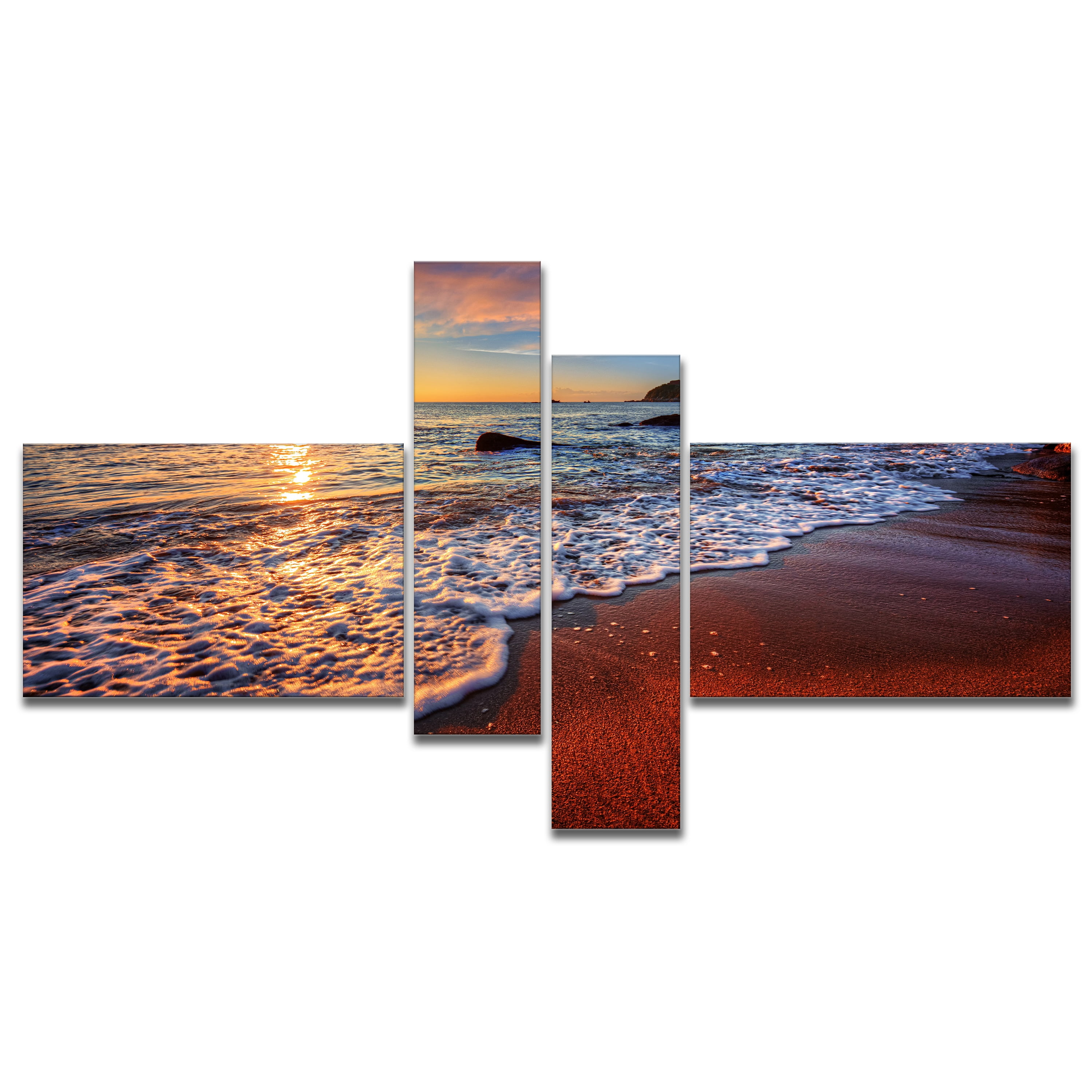 Designart 'Stunning Ocean Beach at Sunset ' Seashore Canvas Art Print