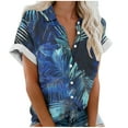 thumbnail image 2 of Byworldtasic Women's Collared Shirt Women Hawaiian Shirt Button Down Blouse Summer Beach Cool Short Sleeve V Neck Tops Blue-1, 2 of 4