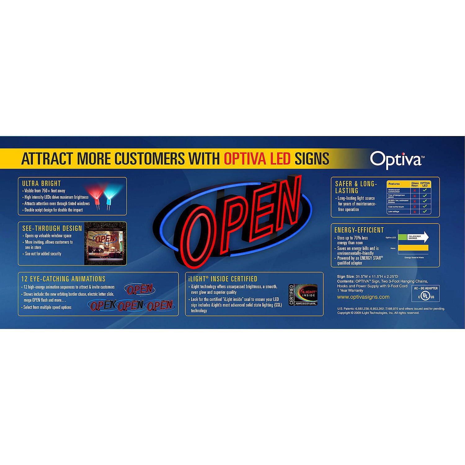 Optiva Ultra Bright LED OPEN Sign, 31.5"