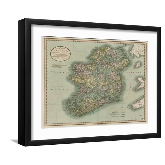 Art.com Vintage Map of Ireland Art Print by John Cary, Black Frame Wall Art, 21" x 17"