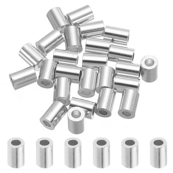 Uxcell 5/64" 2mm Aluminum Crimping Loop Sleeve Single Round Ferrule 7mm Height, Silver 25 Pack