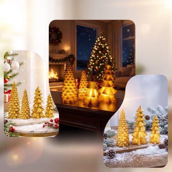 4 Pack Gold Lighted Christmas Tree Tabletop Ornaments LED Christmas Decor for Mantel Dining Table Living Room Indoor Holiday Home Decoration