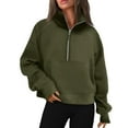thumbnail image 2 of Qwertyu Womens Sweatshirts Half Zip Fleece Quarter Zipper Pullover Hoodies 2025 Mock Neck Fall Workout Jacket Army Green M, 2 of 5
