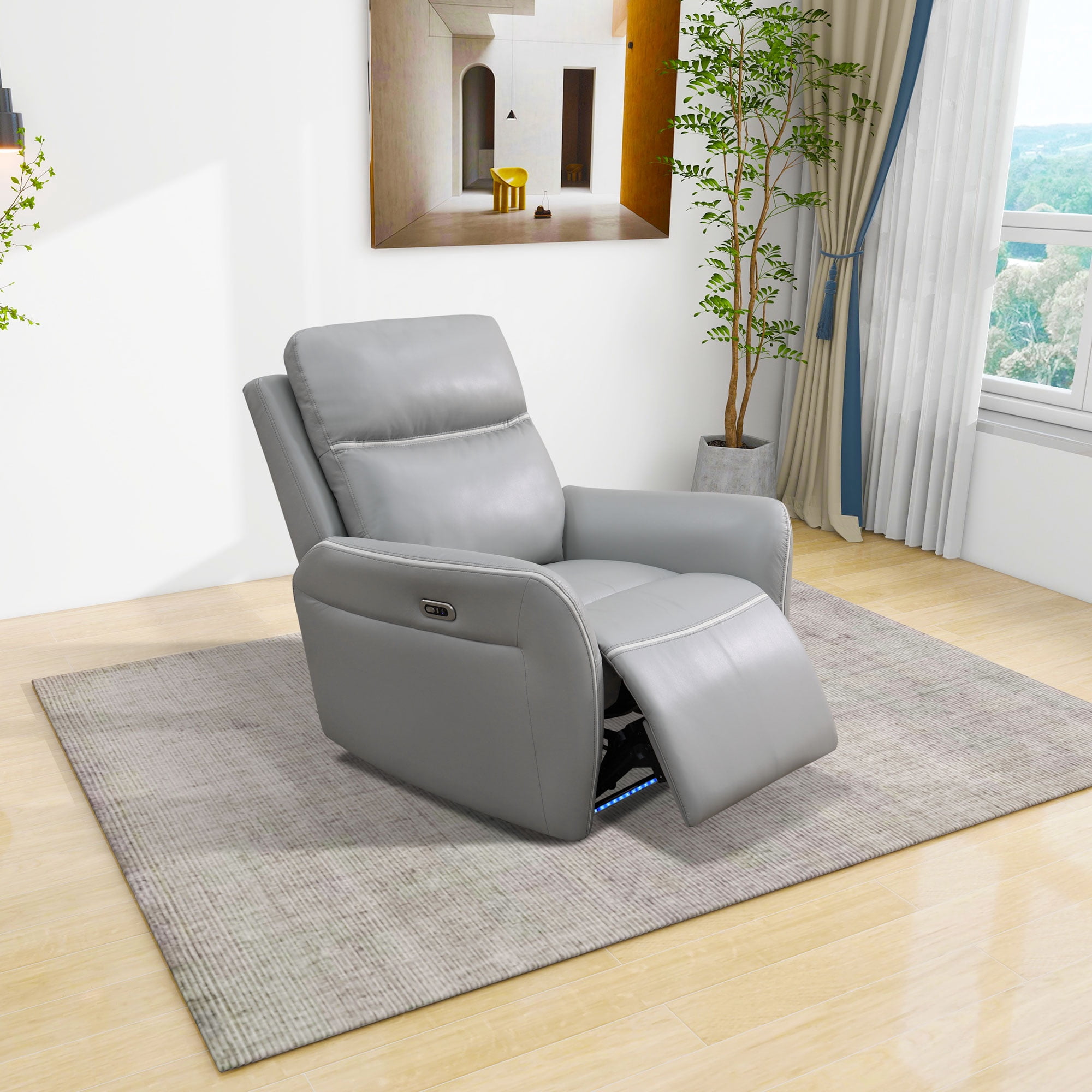 Gewnee Power Reclining Multifunctional Chair, Air Leather, Adjustable Reclining Angle, for Living Room,Silver Gray