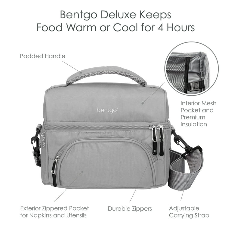 Bentgo Deluxe Lunch Bag - Durable and Insulated Lunch Tote with Zippered  Outer Pocket, Internal Mesh Pocket, Padded & Adjustable Straps, & 2-Way  Zippers - Fits Most Bentgo Lunch Boxes (Gray) 
