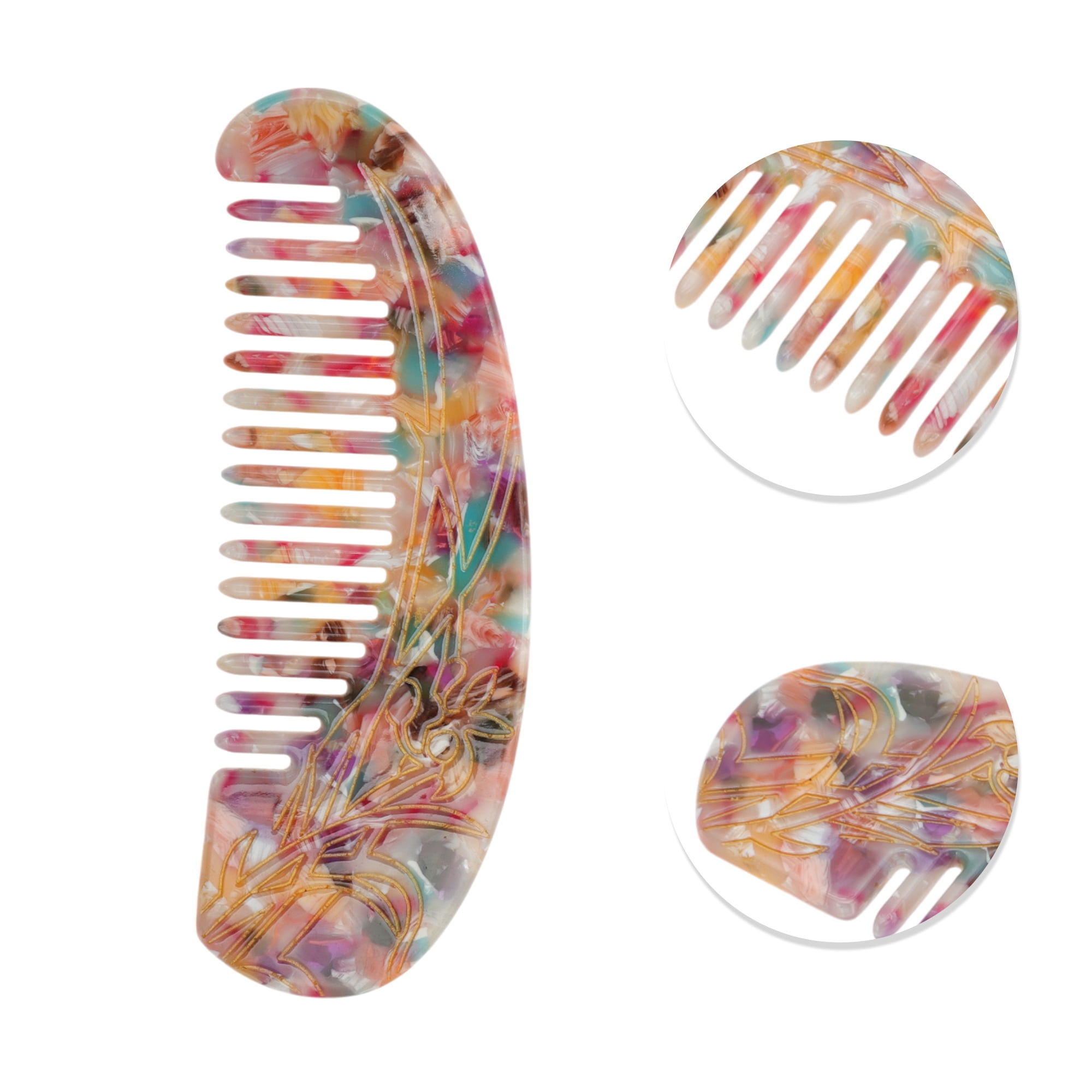 Unique Bargains 1 Pc Floral Half Round Hair Comb for All Hair Types Styles Colorful