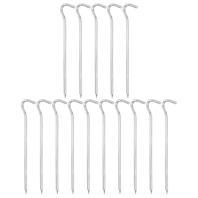 Piquets de Tente en Alliage d'Aluminium Robuste avec Crochet Courbé pour Usage Extérieur 15 Pcs
