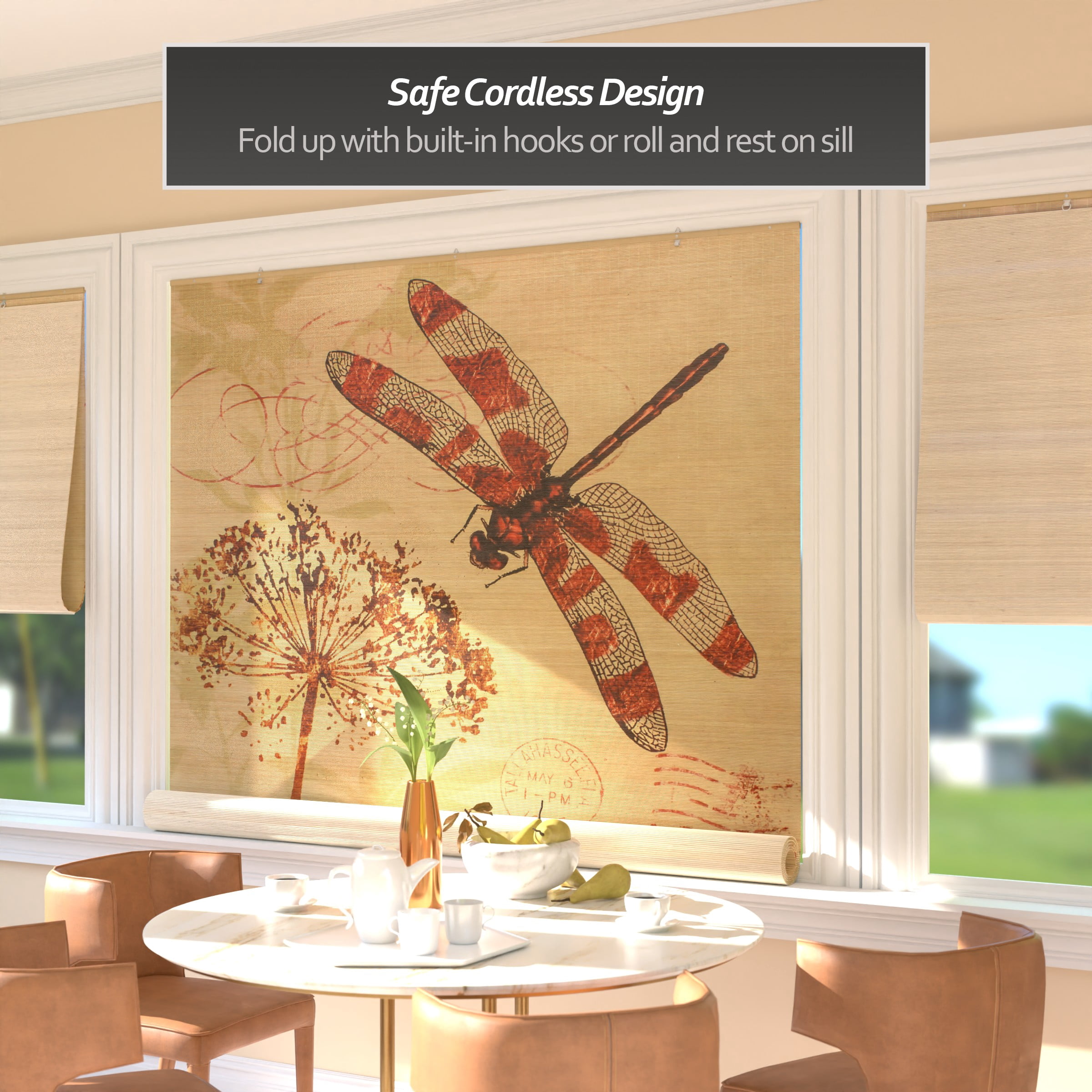 Red Lantern Bamboo Window Shade Blind - Dragonfly 72" W