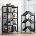 thumbnail image 2 of 3/4/5-Tier  Metal Storage Rack with Wheels - Foldable Space-Saving Shelves, Classic Design for Home Office Garage Organization, Versatile Floor-Standing Rack for Magazines, Books & Accessories, 2 of 11