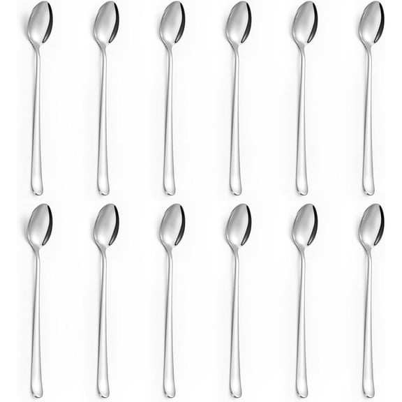 12pcs Long Handle Iced Tea Spoons, Set of 12, Stainless Steel 7.8 inches (19.7 cm) Long Drink Spoon Set, Coffee Spoon, Ice Cream Spoon, Stirring Spoon, Mirror Polished, Dishwasher Safe