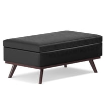 Owen 42 inch Wide Mid-Century Modern Lift Top Large Coffee Table Storage Ottoman in Distressed Black Vegan Leather