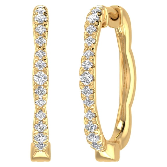 1/4 Carat Diamond Hoop Earrings in 10K Yellow Gold - IGI Certified