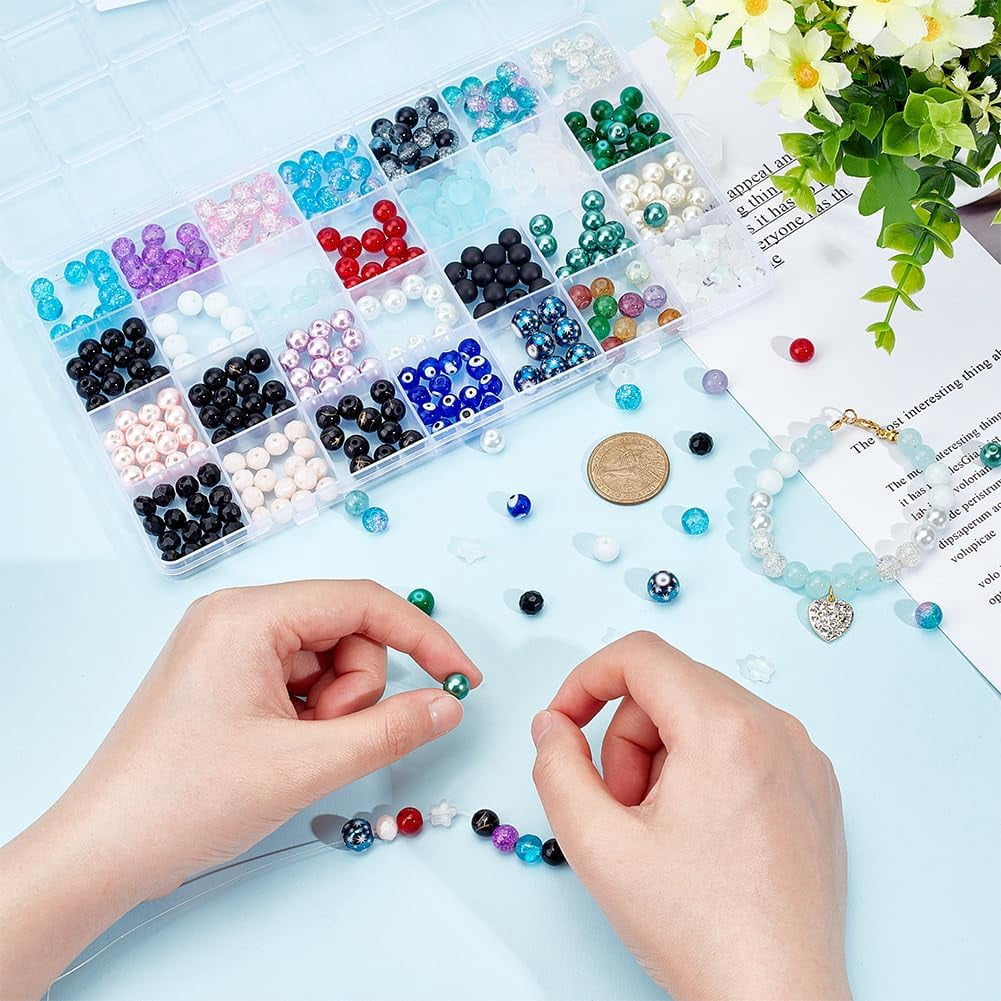 389pcs 8mm Glass Beads 28 Styles Black Bracelet Beads Beads Loose Beads Spacers DIY