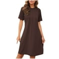 thumbnail image 2 of Plus Size Summer Dresses for Women 2026 Casual Lace Short Sleeve Round-Neck Fold Solid Color Vacation Dress, 2 of 7