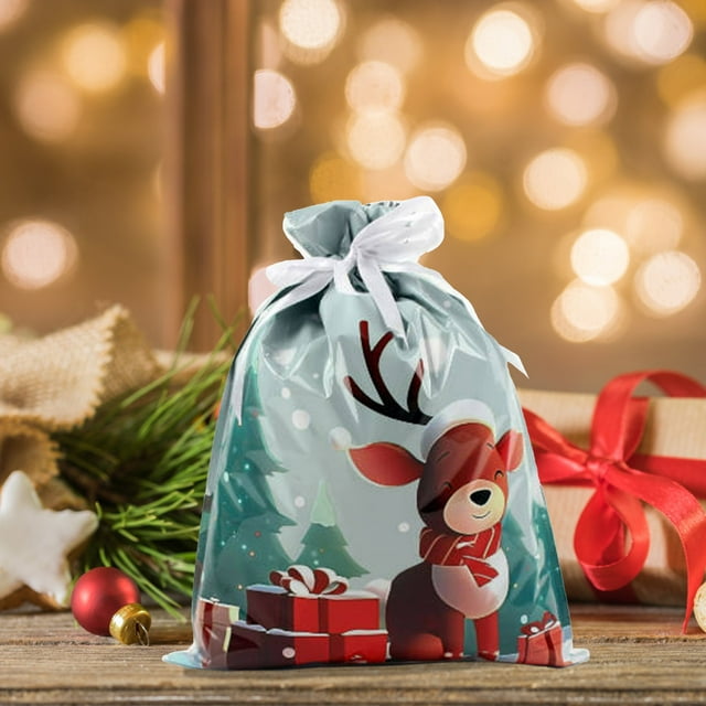 Bolsas de Regalo Navideñas con Cordón | Bolsitas de Plástico Multicolor para Dulces Navideños | Bolsas de Dulces Navideños con Temática de Papá Noel para Niños | Bolsas de Cierre Fácil para Recuerdos