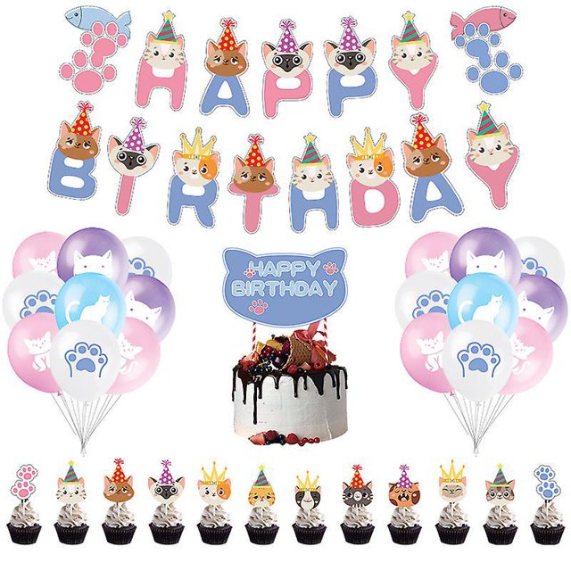 ensemble De Ballons Pour Fte D'anniversaire De Chat - Impression De Griffes De Chat, Comprenant Une Bannire De Joyeux Anniversaire Et Un Insert De