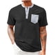 thumbnail image 1 of Mens Manga Corta Botón Abajo Camisas con Diseño de Bloque de Color de Bolsillo, Cuello Redondo Blusa de Moda de Ocio, 1 of 4
