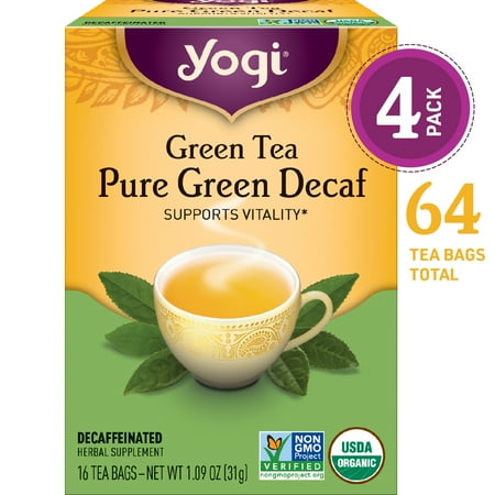 (Pack of 4) Yogi Tea, Green Tea Pure Green Decaf Tea, Tea Bags, 16 Ct, 1.09 OZ