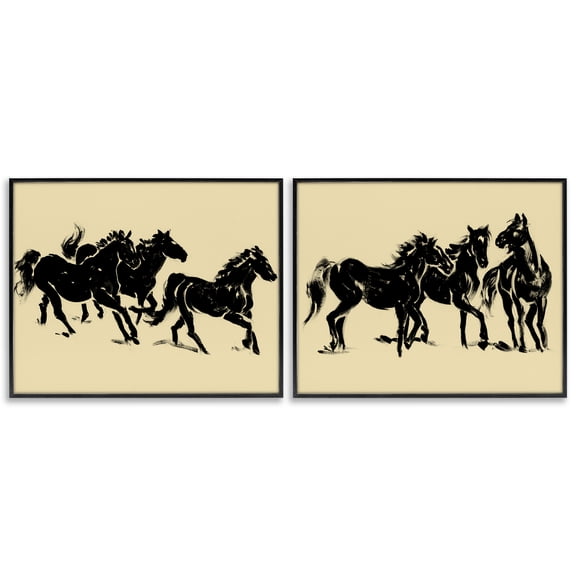 Stupell Industries Horses in Motion Stampede 2 Piece Black Framed Giclee Art Set design by Victoria Barnes, 11 x 14