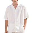 thumbnail image 1 of Ceisia Men's Loose Short-Sleeve Turn-Down Collar Breathable Stretch Smooth Texture Solid Color Shirt Summer Spring Gift, 1 of 8