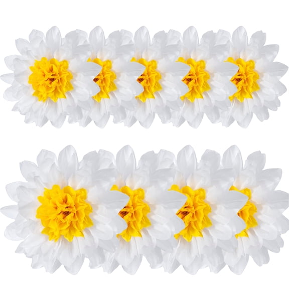 HYG 10 Pcs Paper Daisy Flower Decorations Sunflowers Tissue Pom Poms 12 and 8 inch White Yellow Flowers Wall Hanging Ornament for Birthday Wedding Party Decor