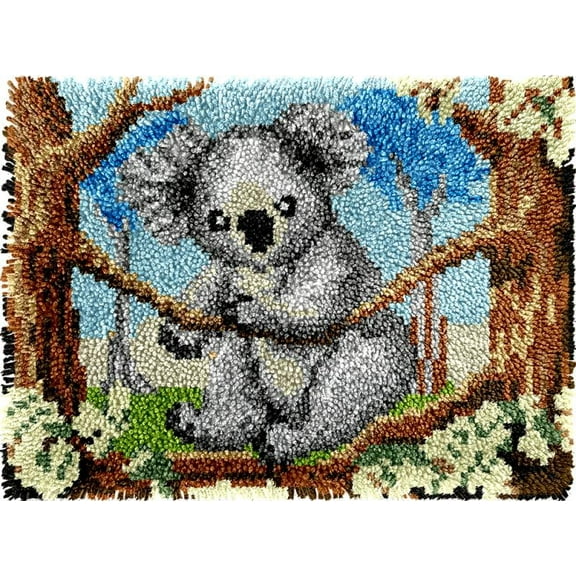Koala Bear Latch Hook Kits Rug DIY Cushion Tapestry Making Crochet Hook Mat Making Kits Color Preprinted Pattern Canvas DIY Carpet Needlework Crochet Kits 52x38cm (AG11-25)