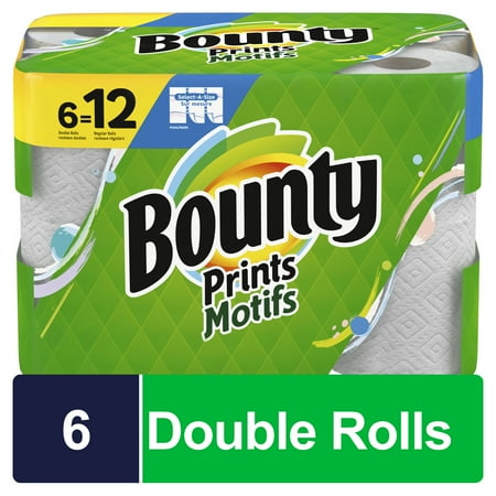 Bounty Select-A-Size Paper Towels, 6 Double Rolls, Print, 90 Sheets Per Roll