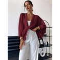 thumbnail image 3 of Women'S Twist Front Cropped Crochet Sweater Asymmetrical V Neck Oversized Bat Wing Pullover Knit Tops Wine Red M, 3 of 8