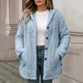 thumbnail image 3 of Zedker Women Hooded Button Up Fleece Jacket Long Sleeve Fuzzy Coat Loose Warm Outerwear with Pockets Light Blue Jackets for Women, 3 of 7