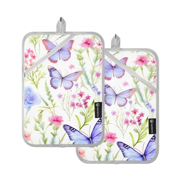 Butterfly with Floral Pot Holders Set of 2 Heat Resistant Kitchen Oven Gloves Potholder Cooking Baking Microwave Mitts