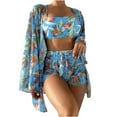 thumbnail image 3 of Jacenvly Cover up 3 Piece Bikini Sets for Women Cozy Long Sleeve Swimsuit Floral with Cover up Surfing Swimwear Lightweight Three-Piece Suit Women Solid Push-Up Beachwear Set Sky Blue, 3 of 9