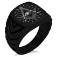 thumbnail image 1 of Stainless Steel Freemasons Masonic Lotus All Seeing Eye Chevron Pattern Biker Style Polished Ring, 1 of 1