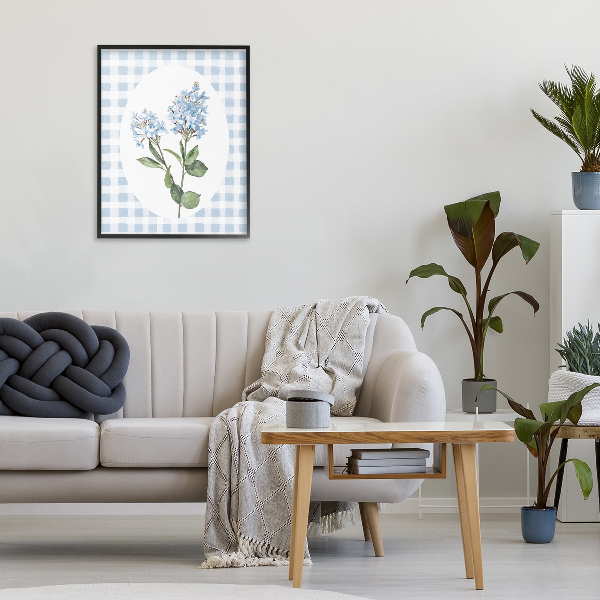 Stupell Industries Blue Checkered Blooms Black Framed Giclee Art, design by Lanie Loreth