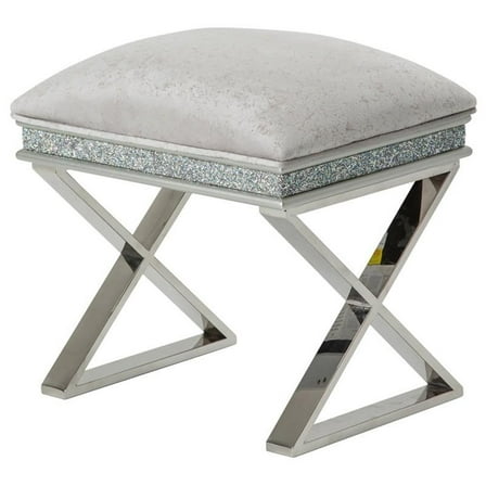 Pemberly Row Contemporary Wood & Velvet Vanity Bench in Dove Gray