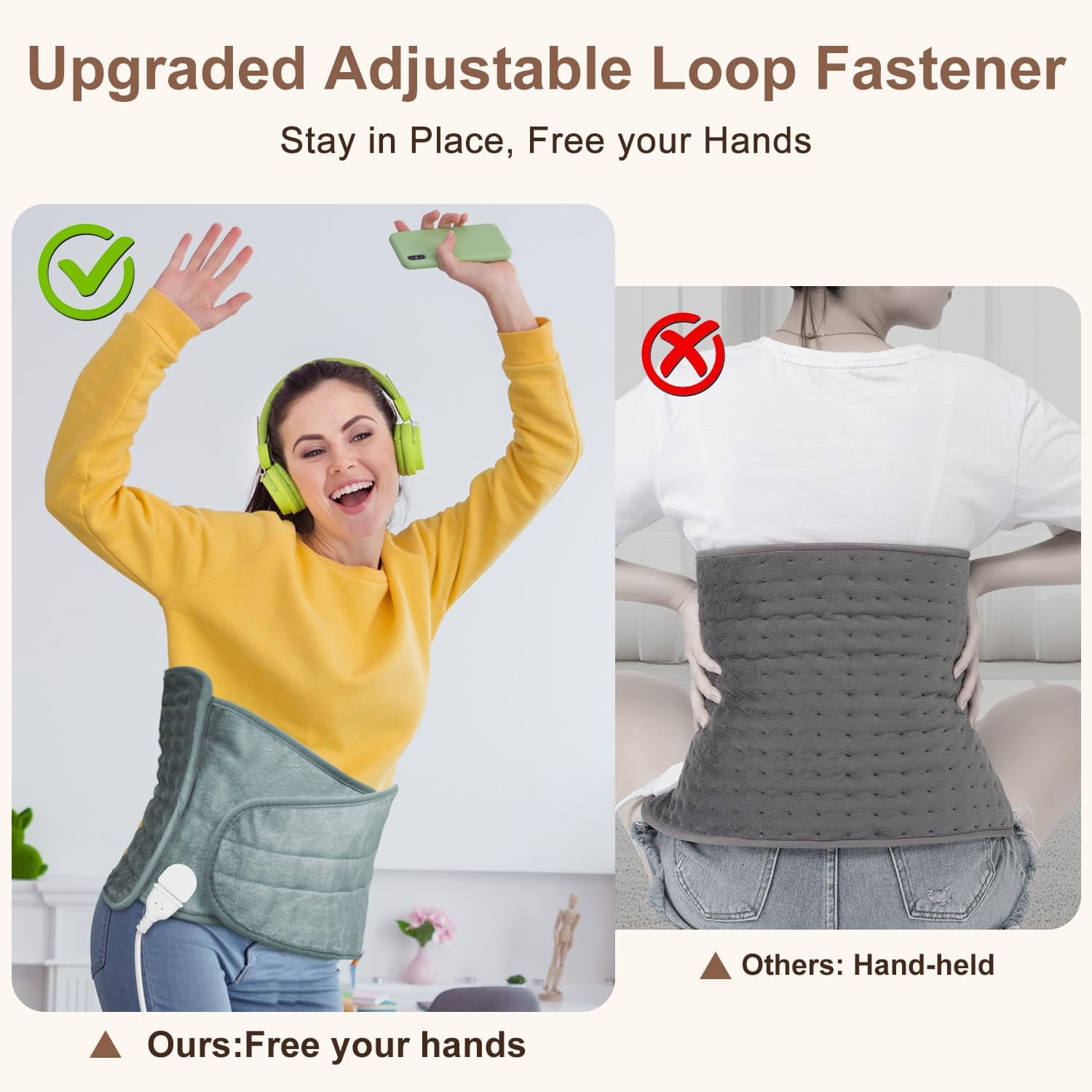 COCOBELA Heating Pad for Back Pain Relief Electric Heating Pad Wrap for Period Cramps Lower Back Neck Shoulders Pain Relief  3 Timer 5 Heat Setting & Auto Shut  12x24 Heated Pad + 20" Belt Adjustable