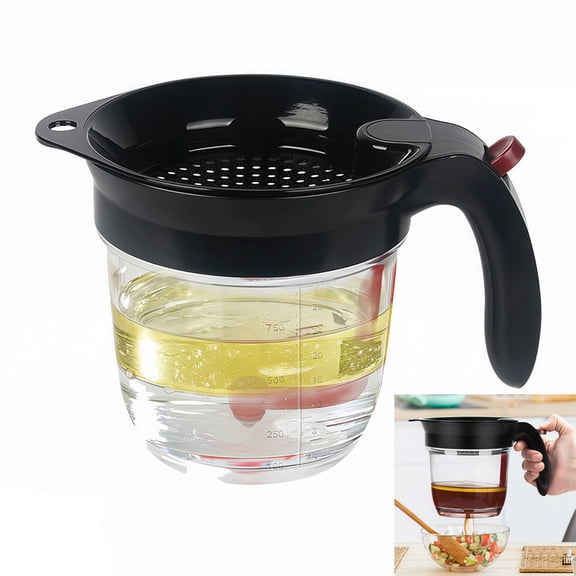 Active Mind Ltd Fat Separator with Bottom Release, 4 Cup Gravy Separator with Strainer, 1L Grease Separator Cup for Soup Stock & Oil, BPA-Free Kitchen Gadget for Healthier Cooking