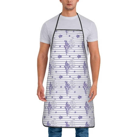 

Zeuib Stripes and Sprigs of Lavender Print Unisex Waterproof Aprons Cooking Aprons for Kitchen Gardening and Salon Water & Oil Resistant